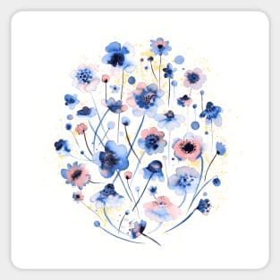 Ink Soft Blue Flowers Sticker